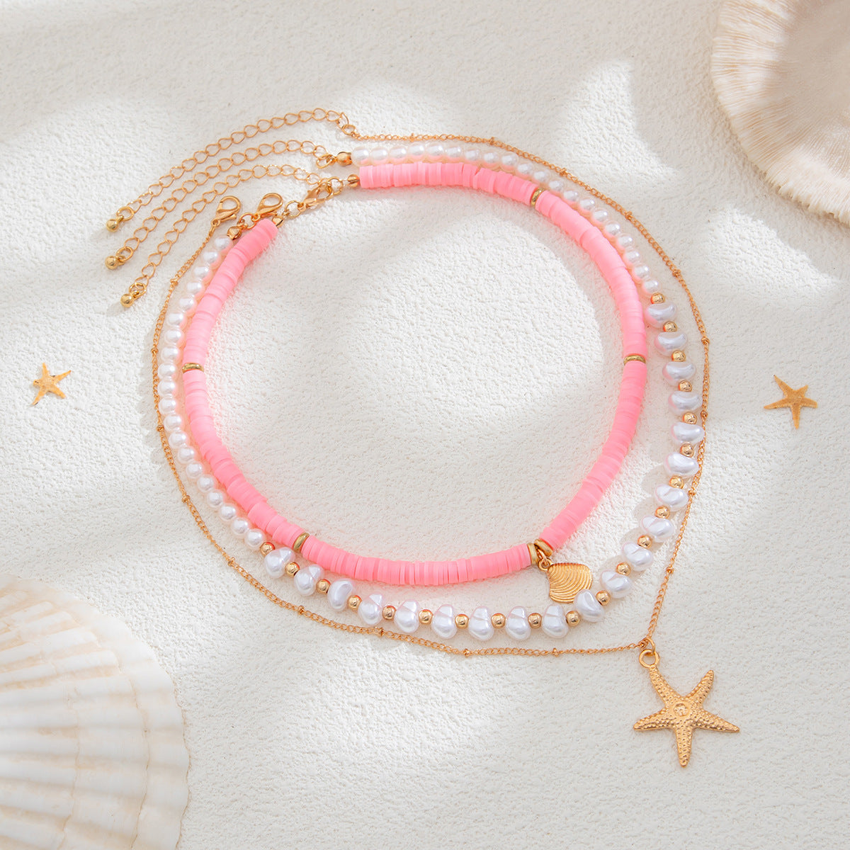 Bohemian Baroque Imitation Pearl Starfish Shell Bead Necklace for Women
