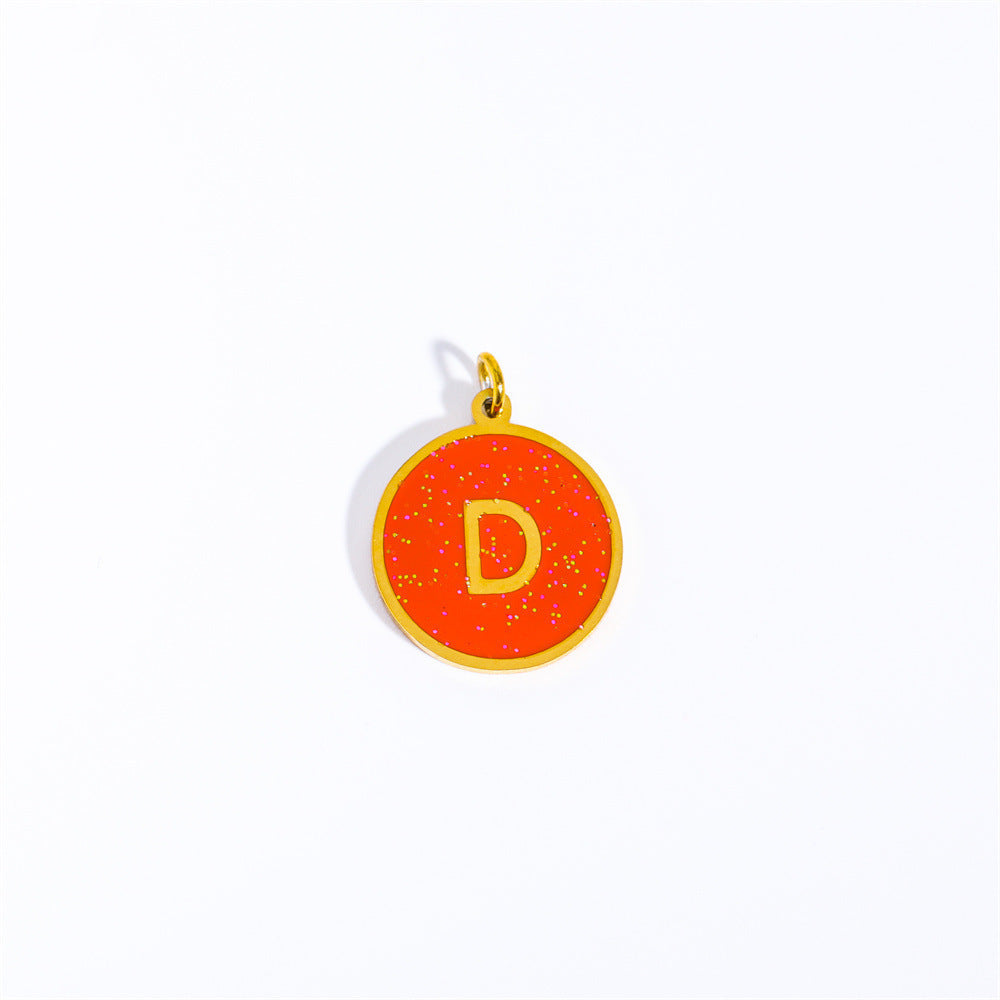 Candy Color Drip Oil 18K Gold Plated Letter Charm Bar Titanium Steel Necklace