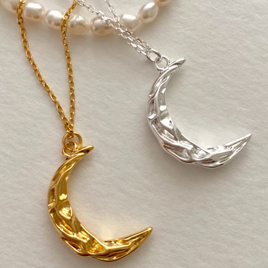 Collar con colgante de luna geométrica de plata de ley 925 minimalista con cadena de bolas