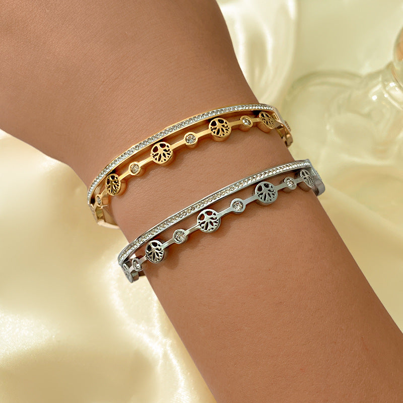 Vintage Double Layer Tree Hollow Titanium Steel Bracelet for Women