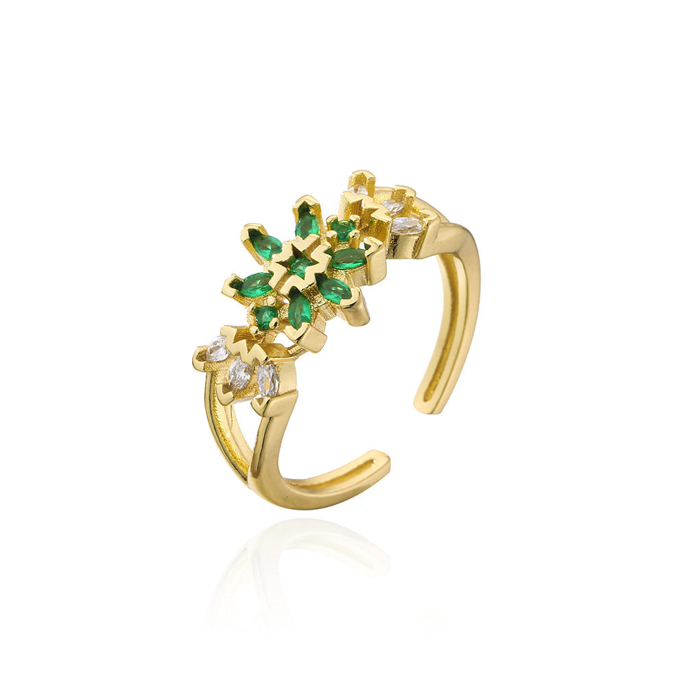 Anello minimalista geometrico in rame placcato oro 18K con zirconi verdi micro-incastonati da donna