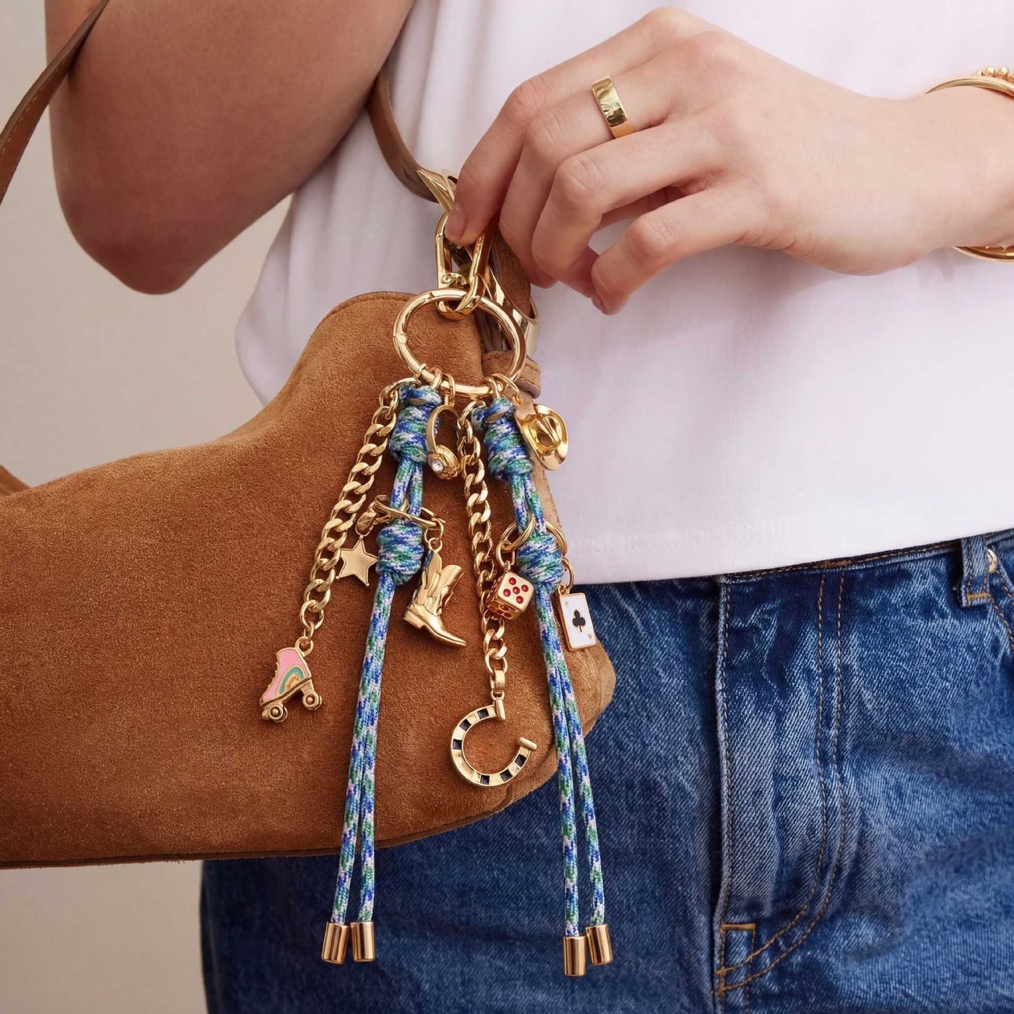 Minimalist Alloy Plated Heart Teardrop Charm Bar Bag Pendant Keychain with Fruit Elements