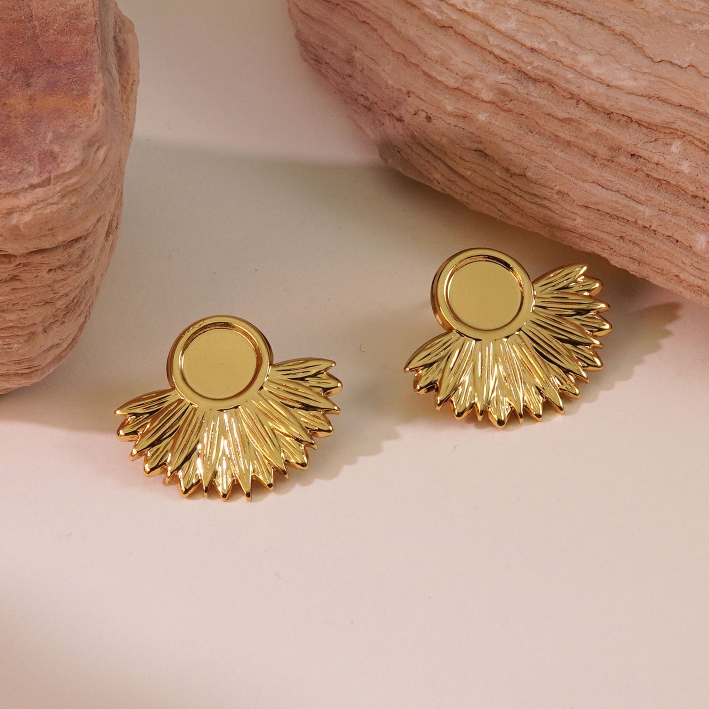 Vintage Geometric Fan-Shaped Round Stainless Steel Earrings
