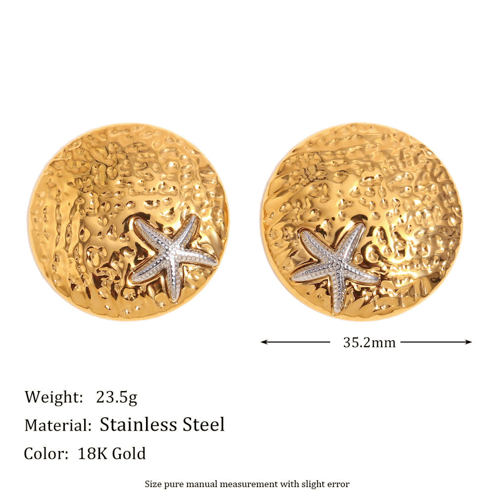 Orecchini Geometrici in Acciaio Inossidabile Placcati Oro 18K da Donna, a Scudo e a Stella, Orecchini a Perno alla Moda