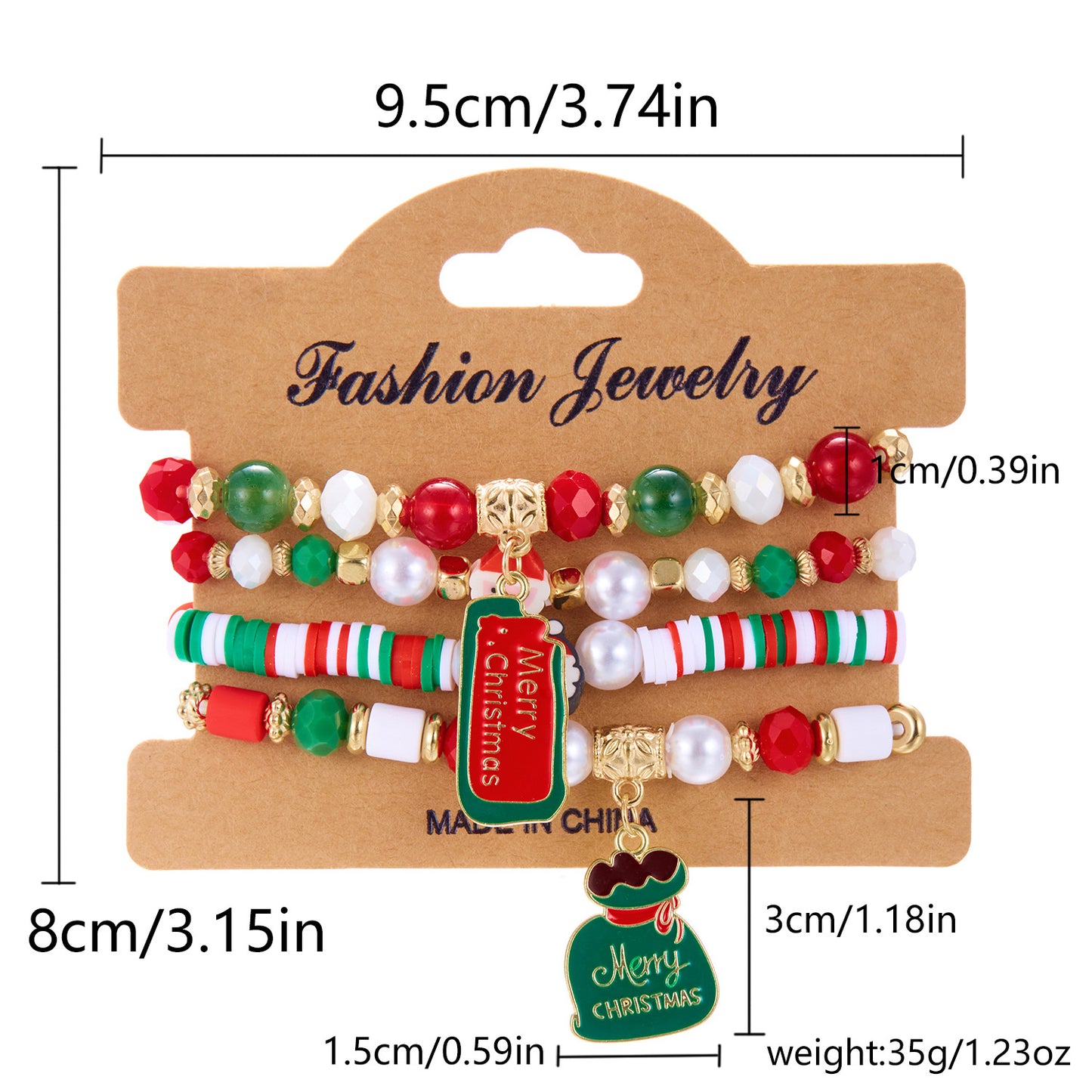 Ins Style Alphabet Beaded Bracelet Set with Polymer Clay Snowman and Santa Charms for Women