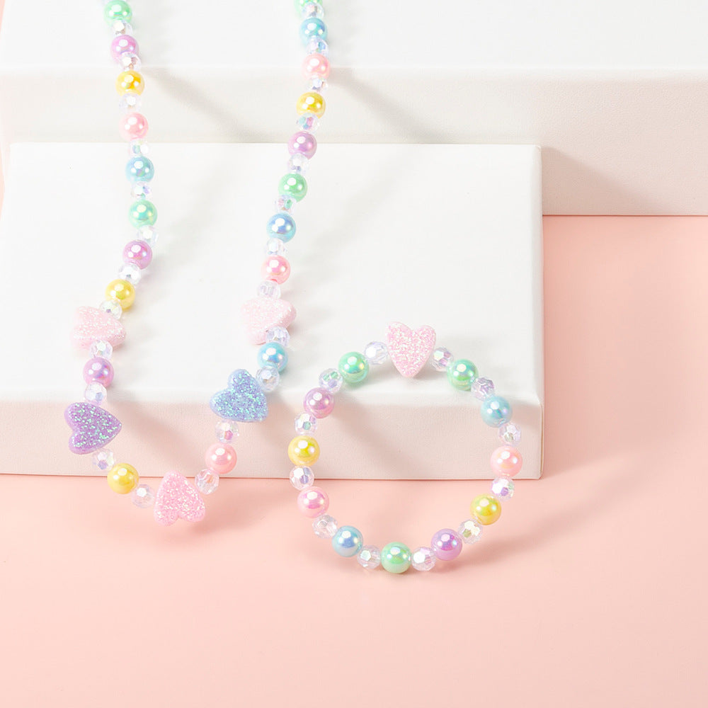 Graziosa collana da bambina con ciondolo a cuore in resina stile principessa e catena di perline colorate, gioielli estivi fatti a mano