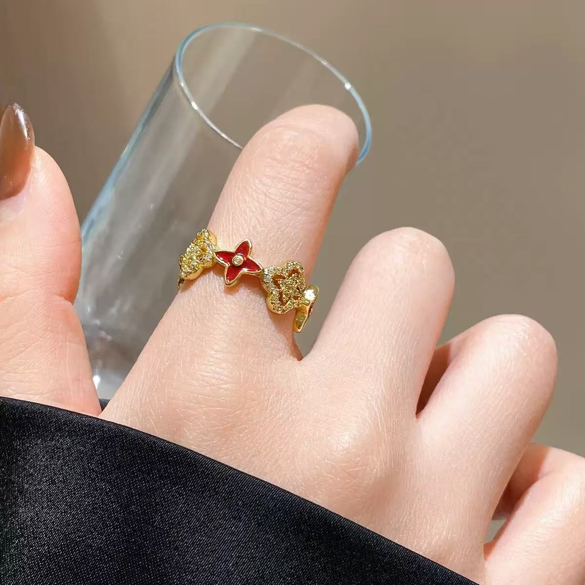 Fashion Luxury Geometric Irregular Enamel Zircon 18K Gold Plated PVD Copper Open Ring for Unisex