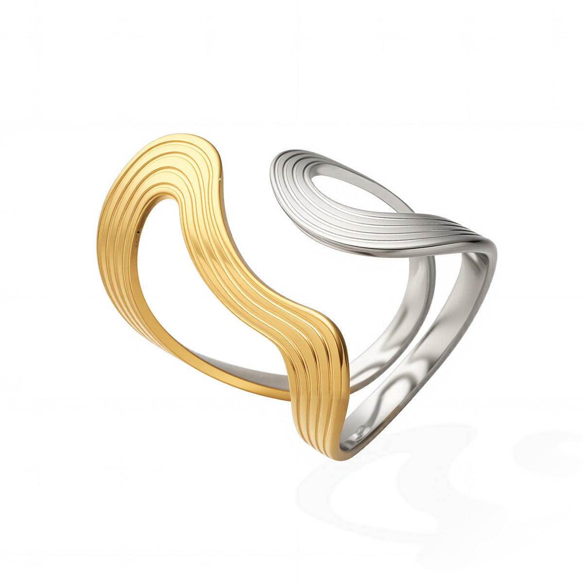 Anello Aperto Minimalista Geometrico in Acciaio Inossidabile da Donna con Dettagli Micro-Pavé e Design Irregolare