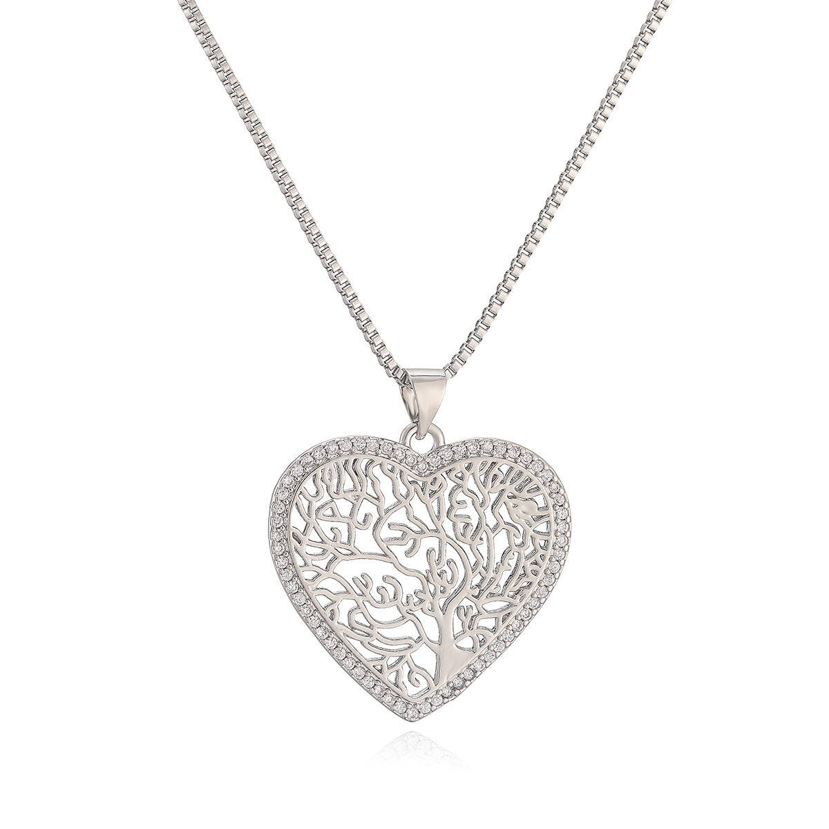 Minimalist Elegant 18K Gold Plated Brass Heart Tree of Life Pendant Necklace with Cubic Zirconia