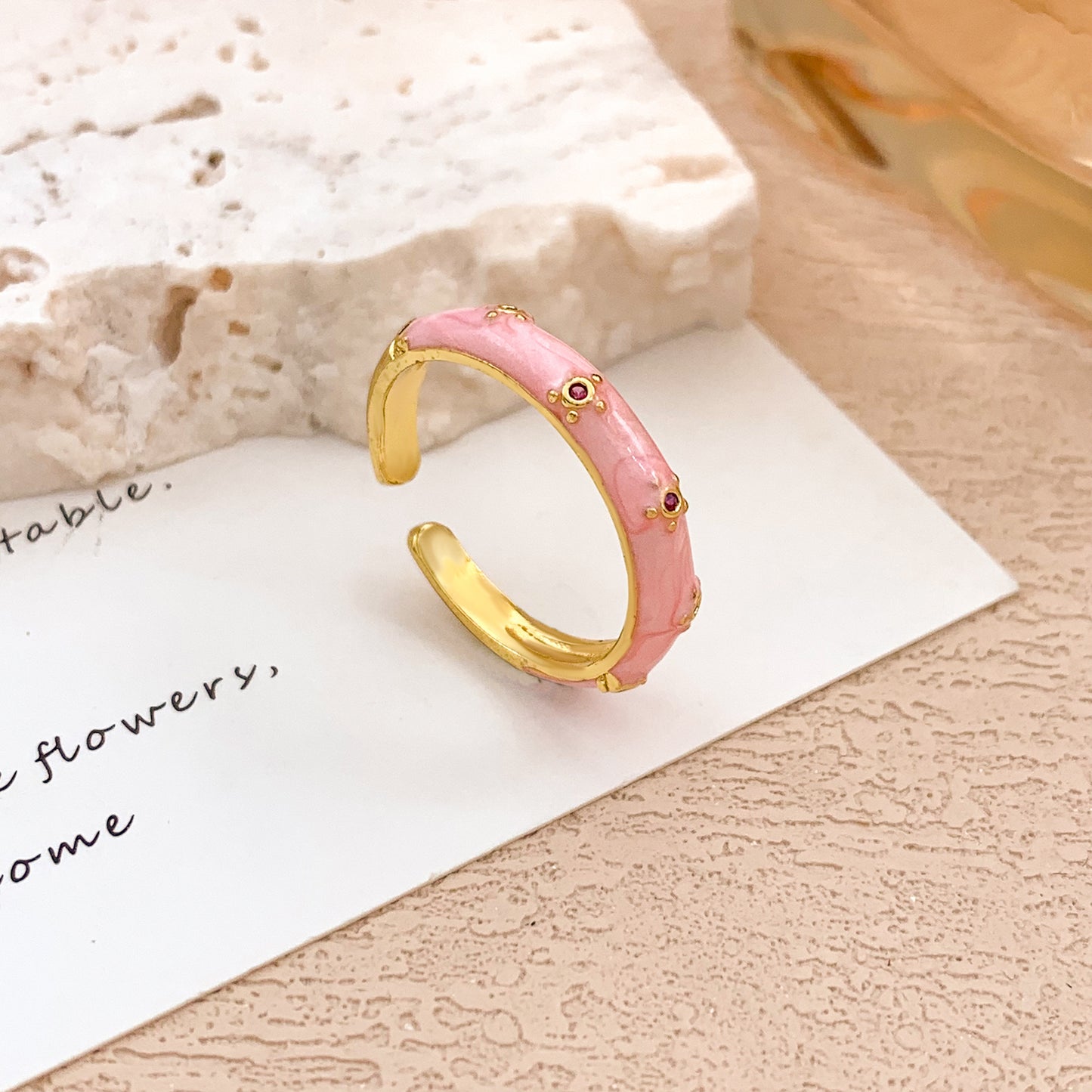 Sweet Polka Dot Round Oval Alloy Drip Oil Plated Ring for Women