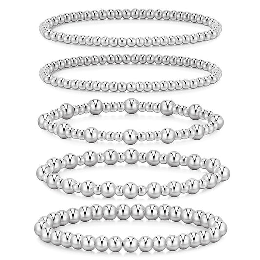 Gold Plated Hematite Beaded Stretch Bracelet Set