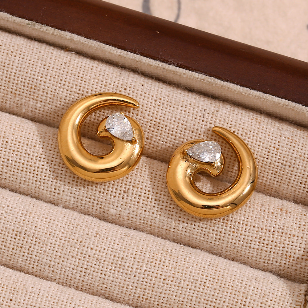 Pendientes colgantes geométricos minimalistas de moda en acero inoxidable con baño de oro de 18 quilates y detalles de diamantes de imitación para mujer
