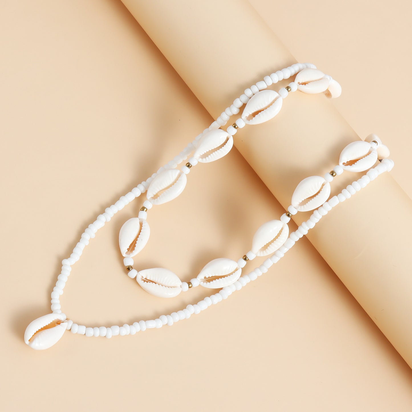 Collar con colgante de concha geométrica estilo bohemio para mujer con cadena de clavícula con baño de metal