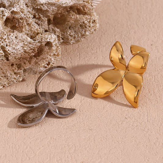 Fashionable Butterfly-Shaped Stainless Steel Ring with 18K Gold Plating for Women