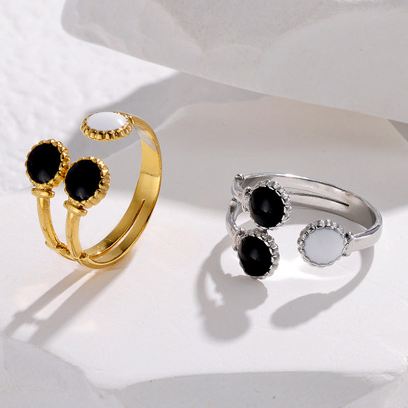 Minimalist Geometric Adjustable Open Ring for Women in Stainless Steel with Enamel Finish