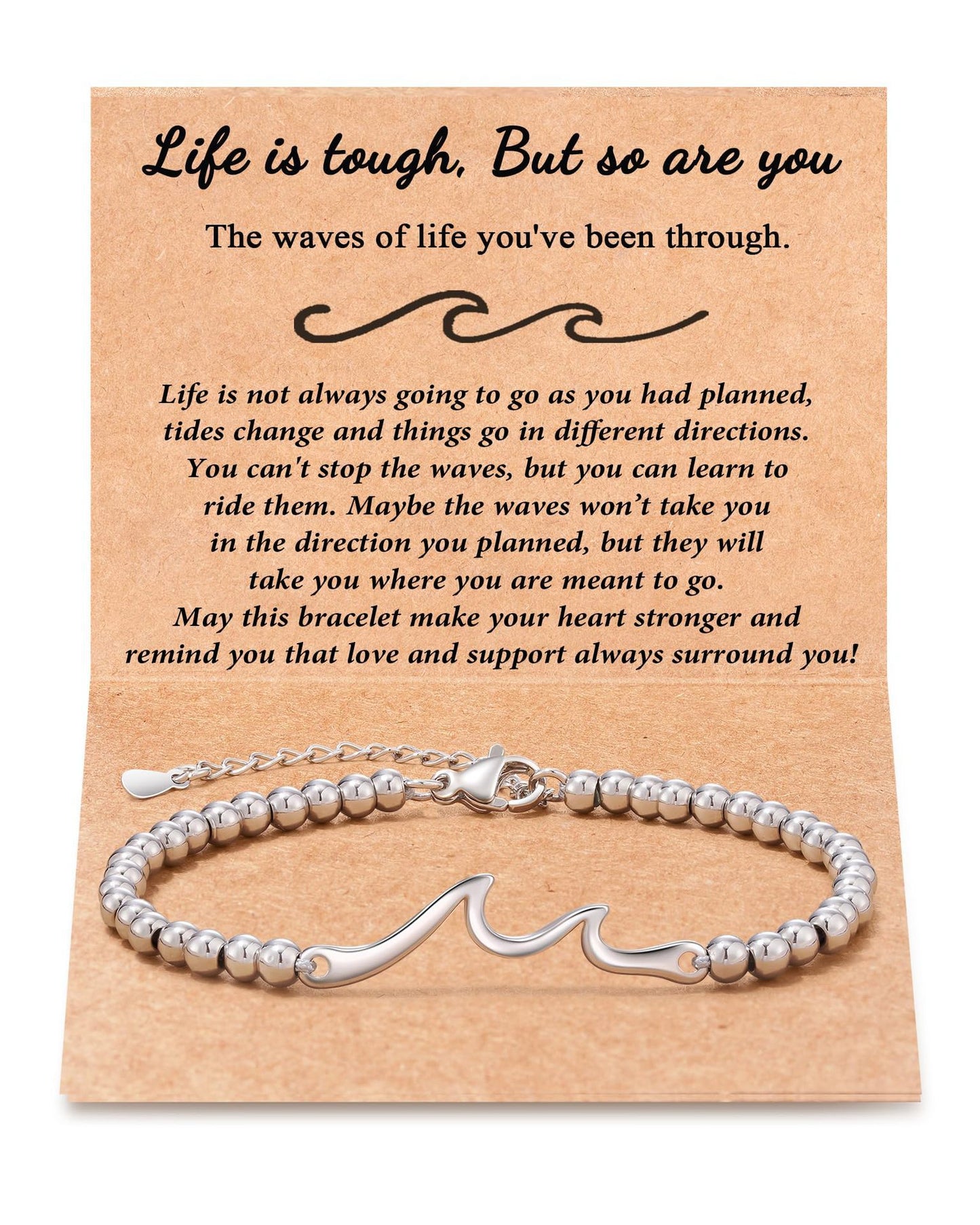 Handmade Woven Stainless Steel Beaded Bracelet with Wave Pattern
