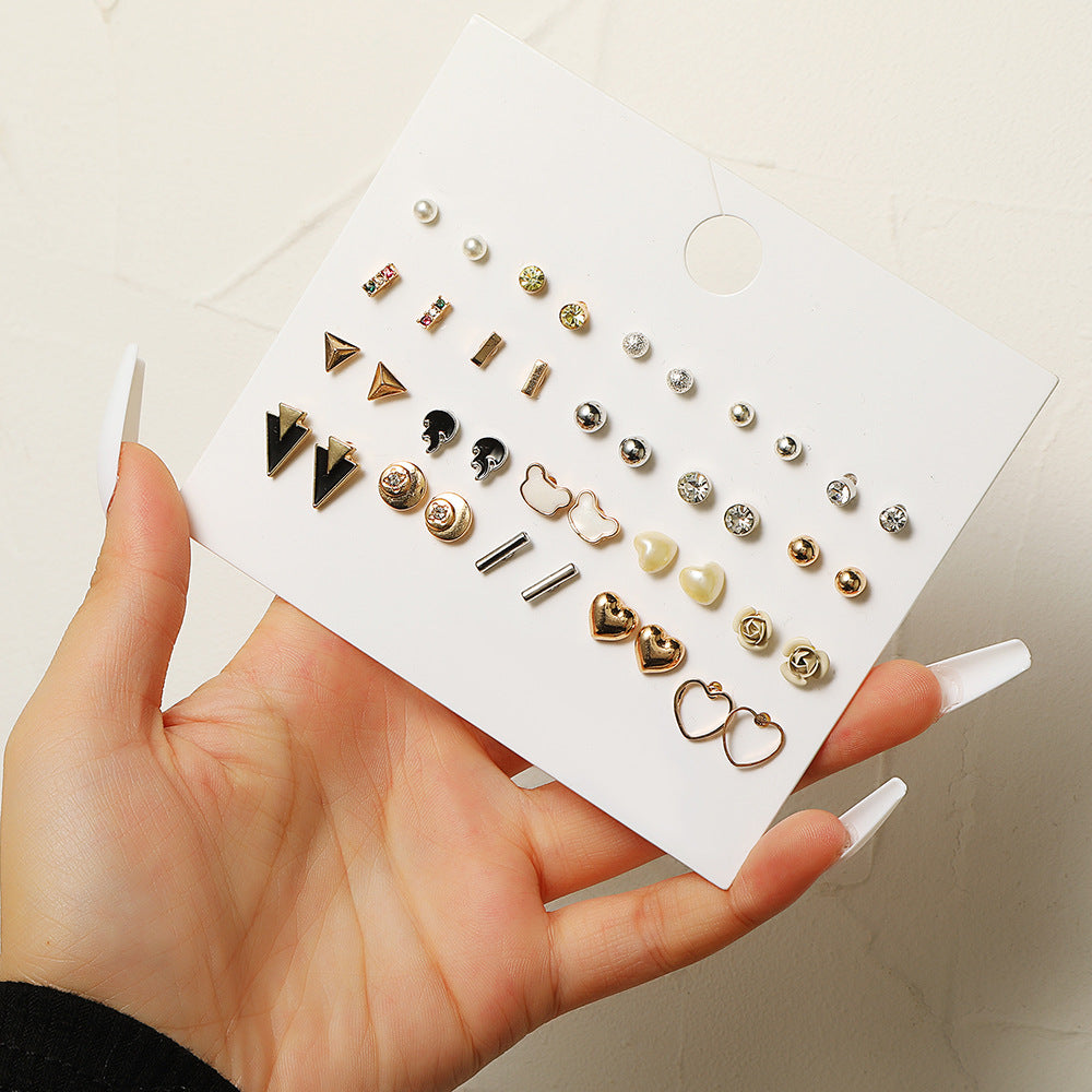 Sweet Heart Geometric Alloy Plated Stud Earrings for Women