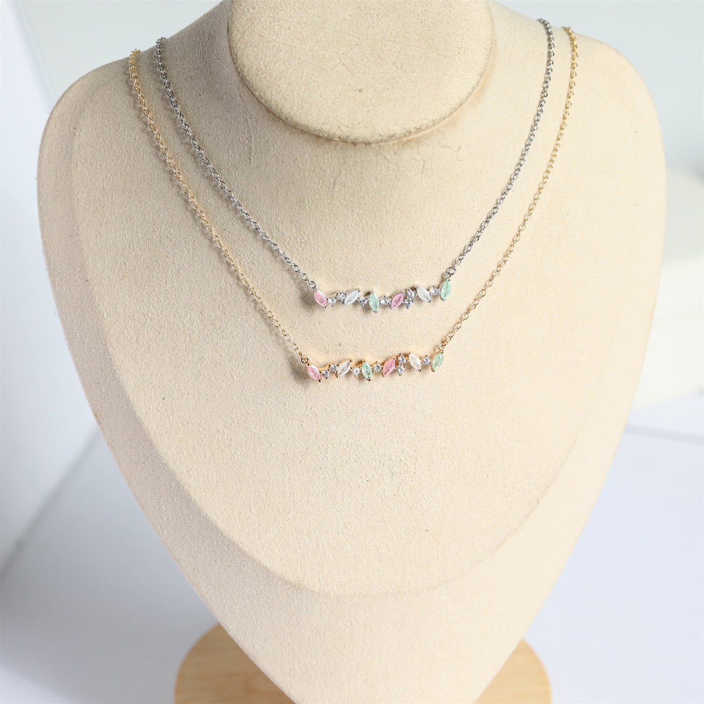Minimalist Geometric Pendant Necklace for Women in Copper with Rhinestone Inlay and Plated Finish on O-Chain