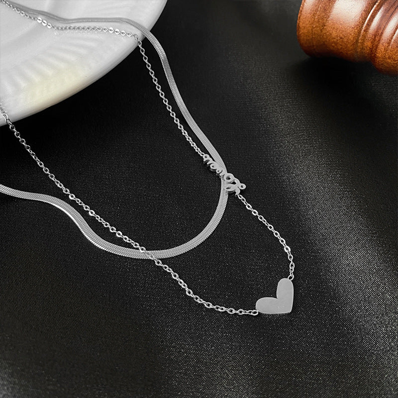Minimalist Heart-Shaped Titanium Steel Plated Necklace for Women with Snake Chain Double Layer Locket Style