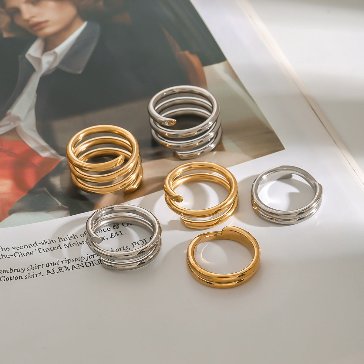 Minimalist Geometric Plated Stainless Steel Ring for Women