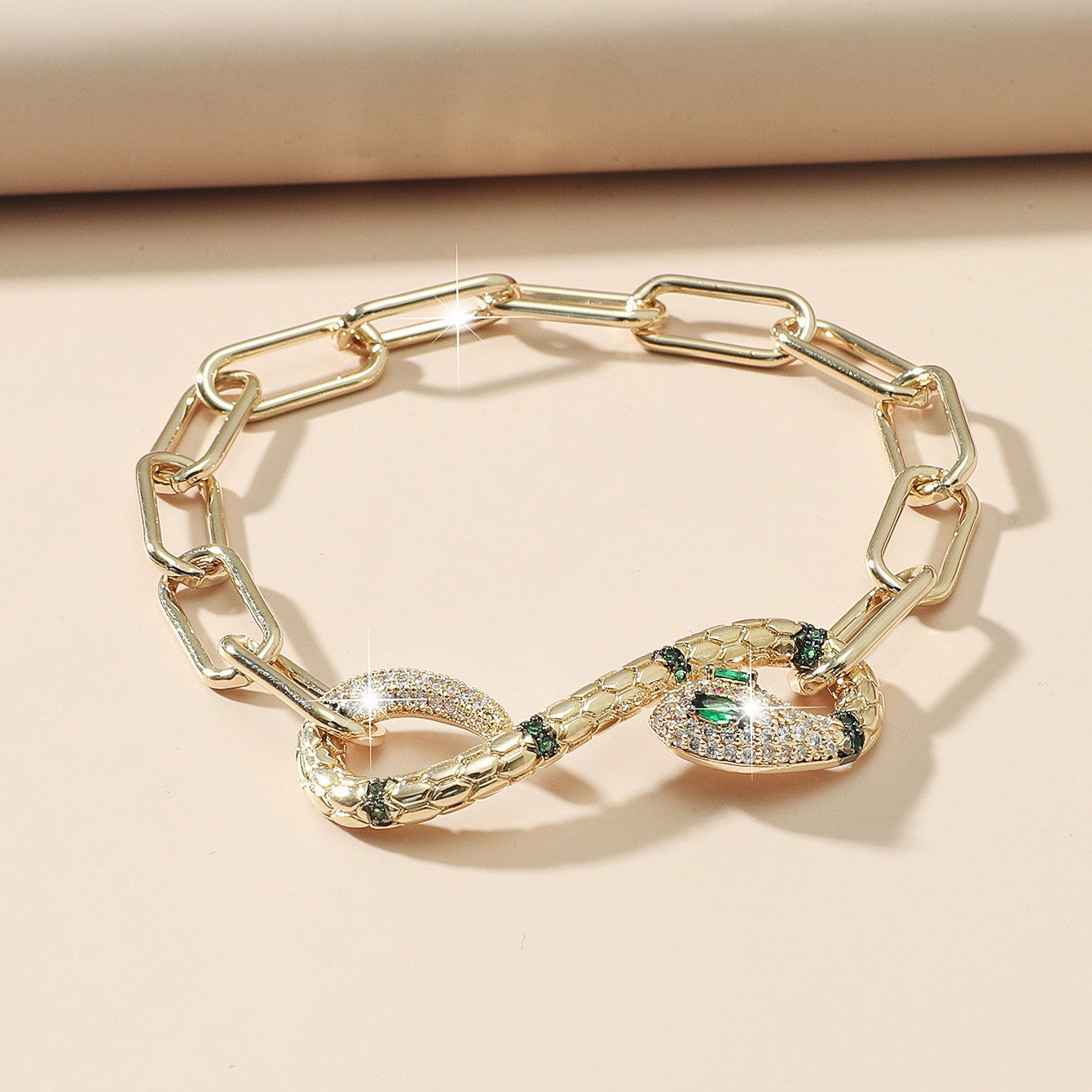 Bracciale personalizzato a forma di serpente in lega da donna con intarsio di strass e placcatura in oro 18 carati