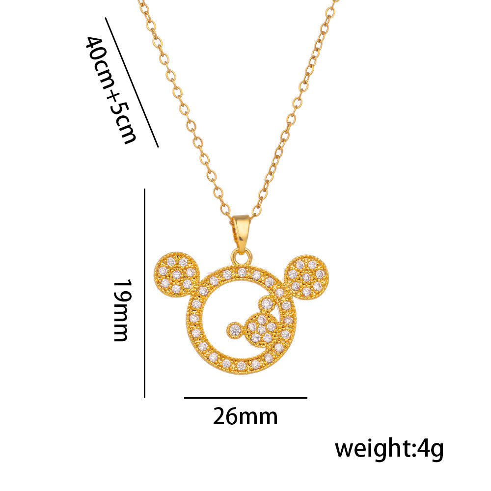 Collar con colgante de ratón geométrico minimalista para mujer, de acero de titanio con incrustaciones de diamantes de imitación y acabado chapado en cadena tipo O