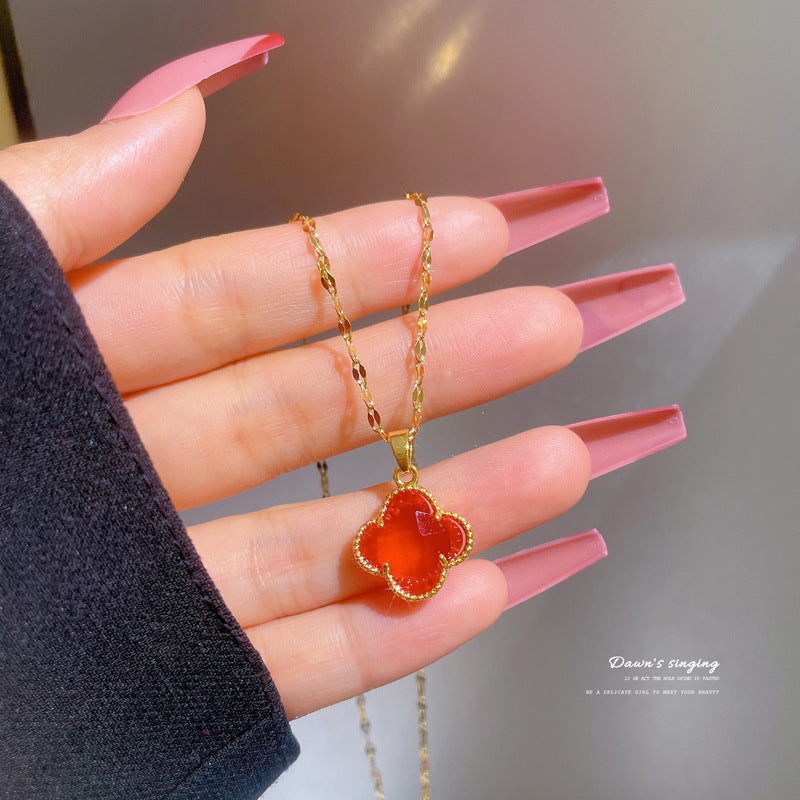 Collar de cadena de acero de titanio con incrustaciones de diamantes de imitación para mujer, estilo minimalista de lujo, con diseño geométrico floral