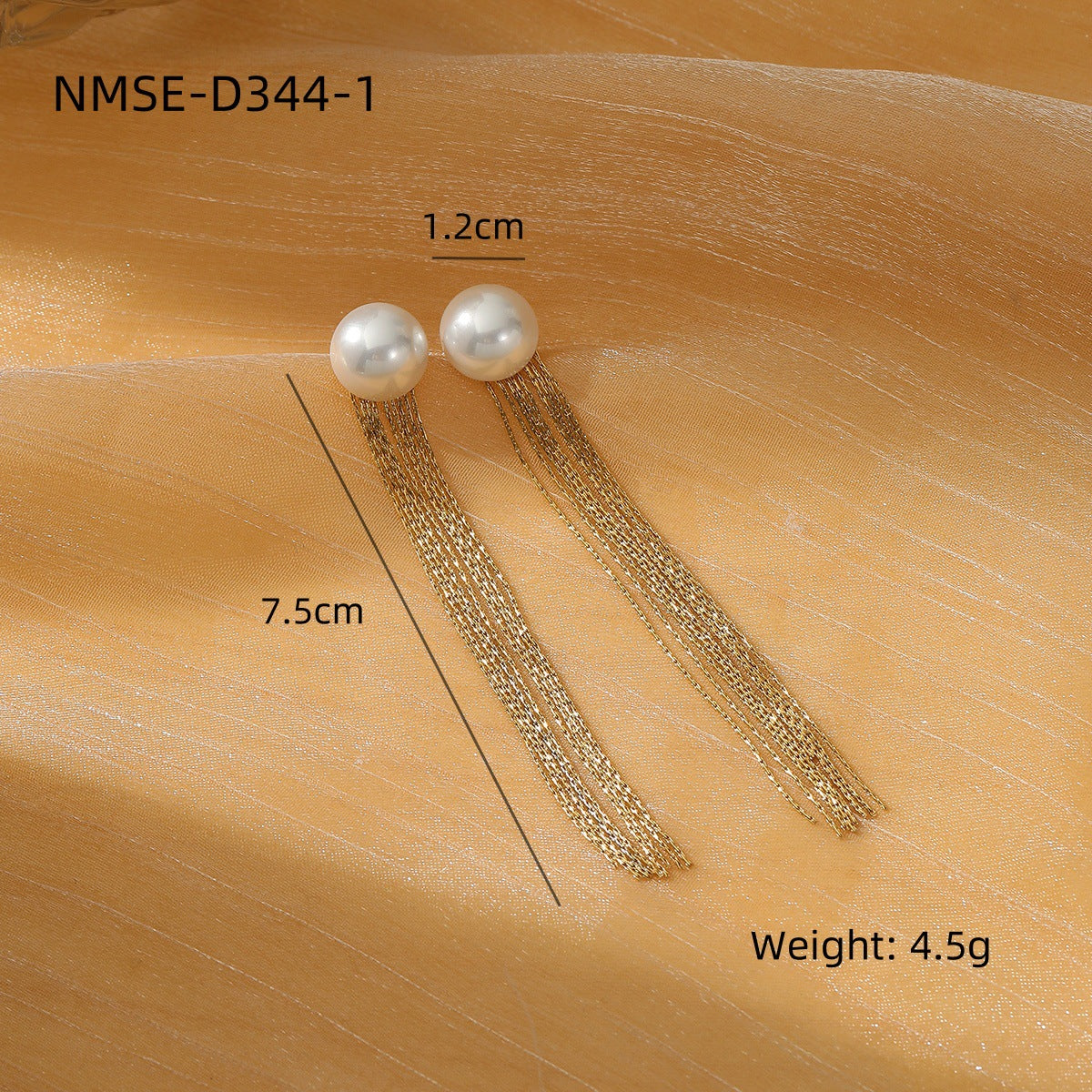 Orecchini da donna in acciaio al titanio con perle e nappe stile lusso, con intarsi di strass e finitura placcata