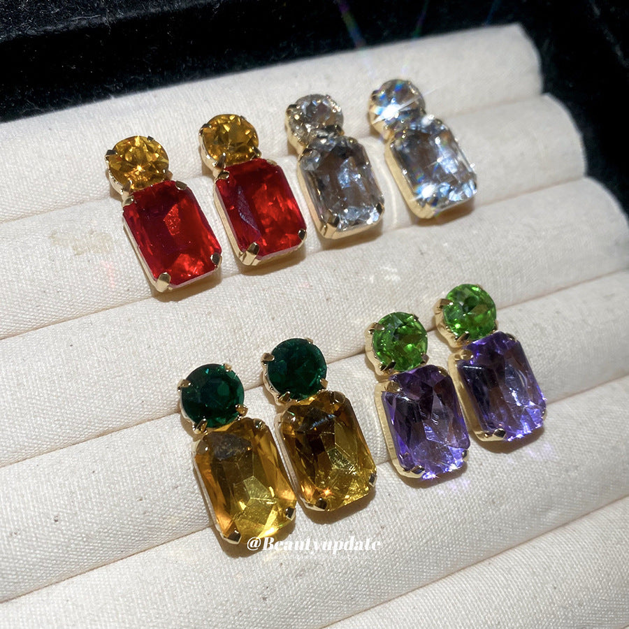 Aretes minimalistas geométricos redondos y cuadrados con incrustaciones de diamantes de imitación para mujer, de aleación con postes de acero