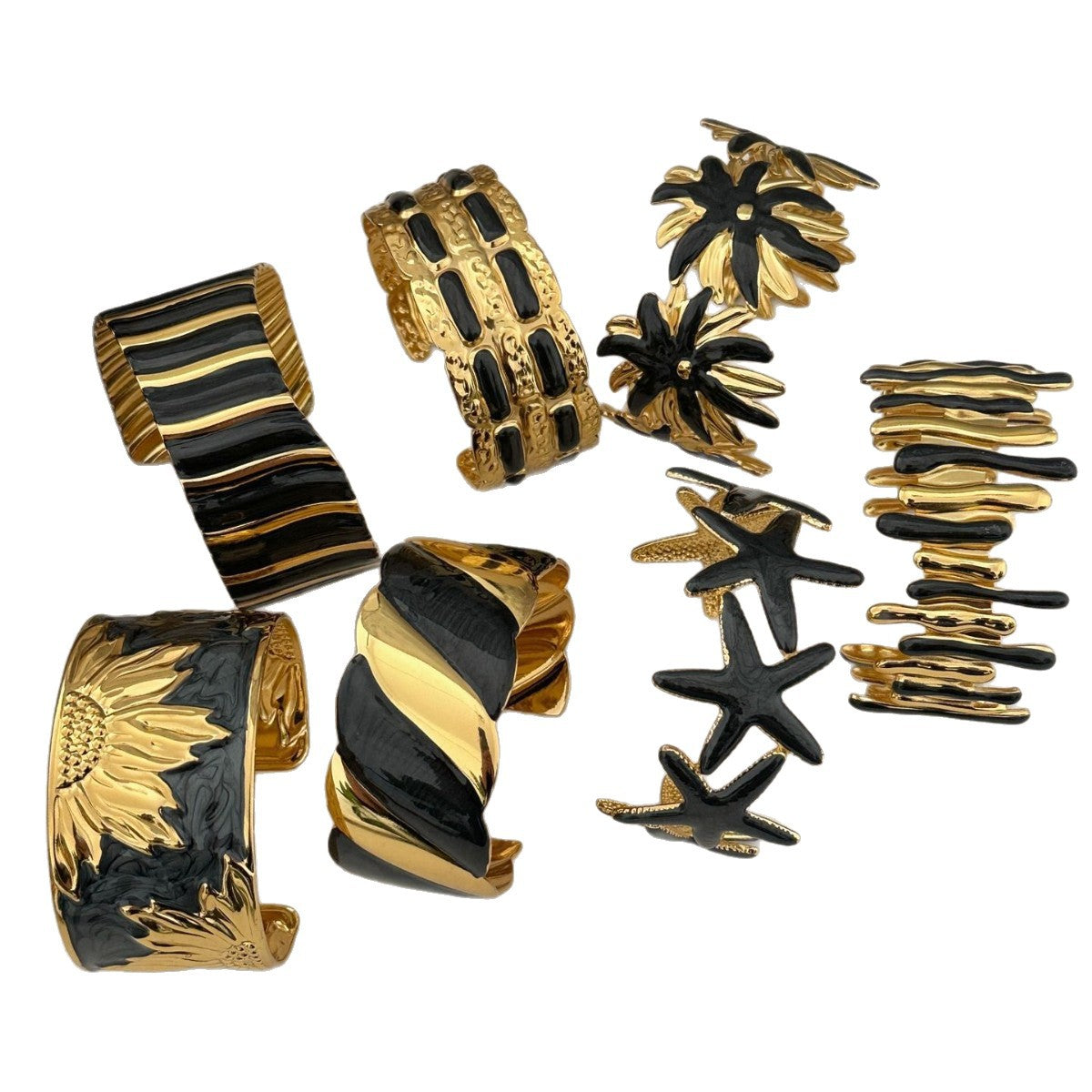 Elegant Gold Plated Starfish Pattern Stainless Steel Open Cuff Bracelet
