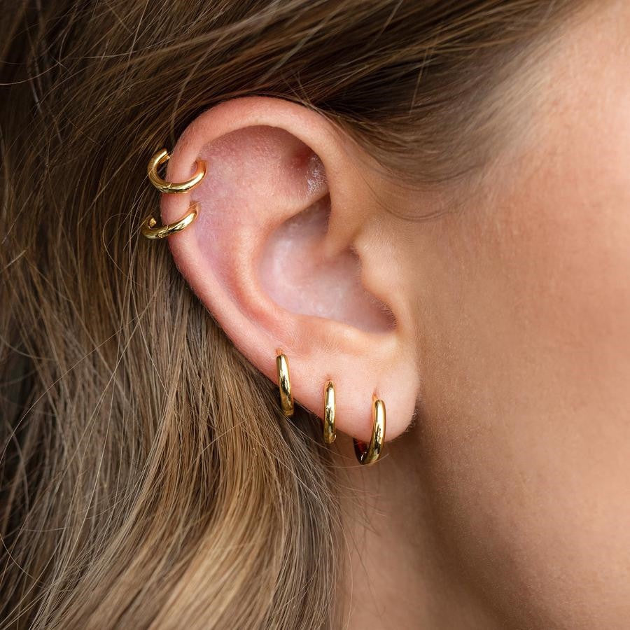 Orecchini geometrici in acciaio inossidabile con finitura placcata per donna, orecchini a lobo minimalisti di lusso