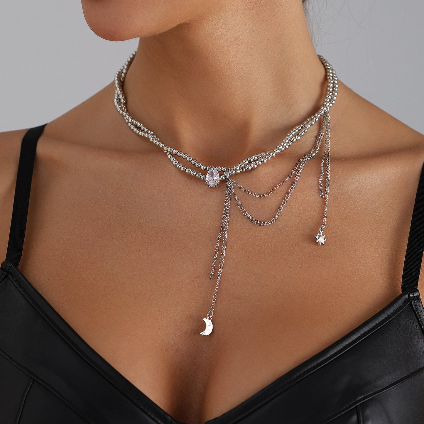 Elegant Teardrop Geometric Heart Alloy Plated Necklace with Tassel for Women