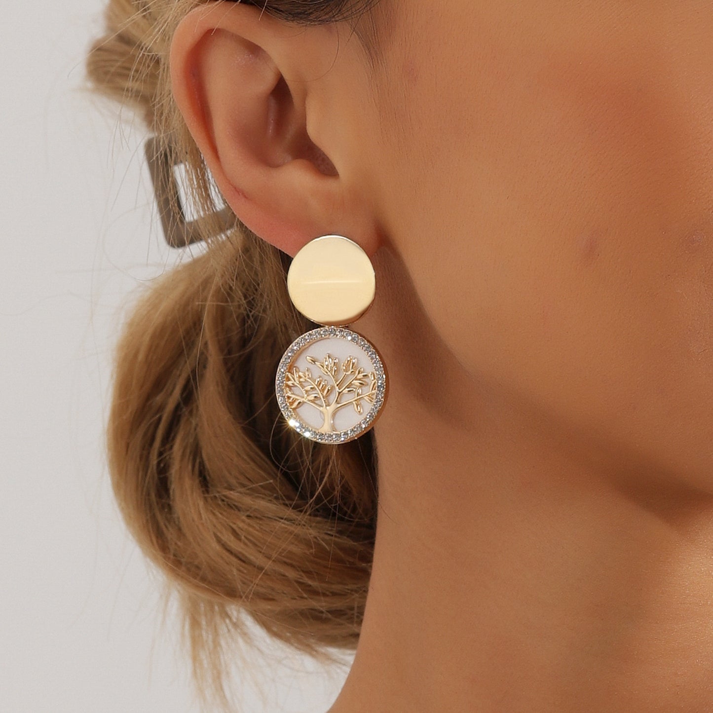 Anello Albero della Vita Geometrico Minimalista in Metallo con Finitura Galvanica, Fascia Regolabile Ispirata alla Madreperla Bianca