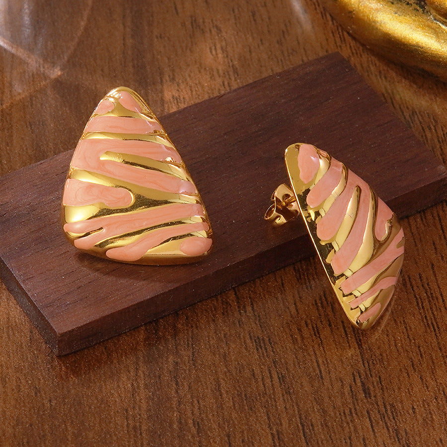 Elegant Drip Oil Triangle Geometric Stainless Steel Stud Earrings