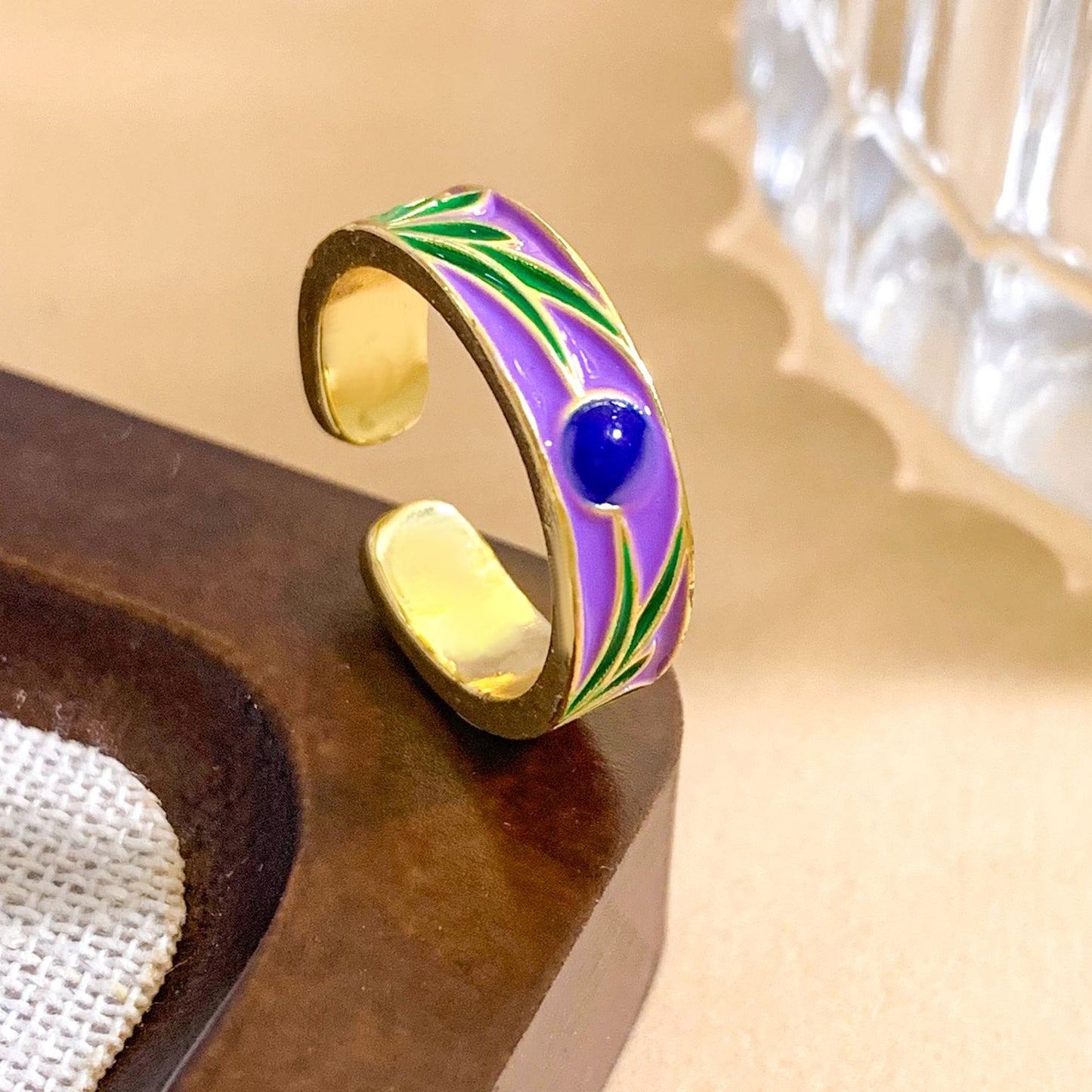 Sweet Floral Heart Gold Plated Brass Adjustable Ring for Women