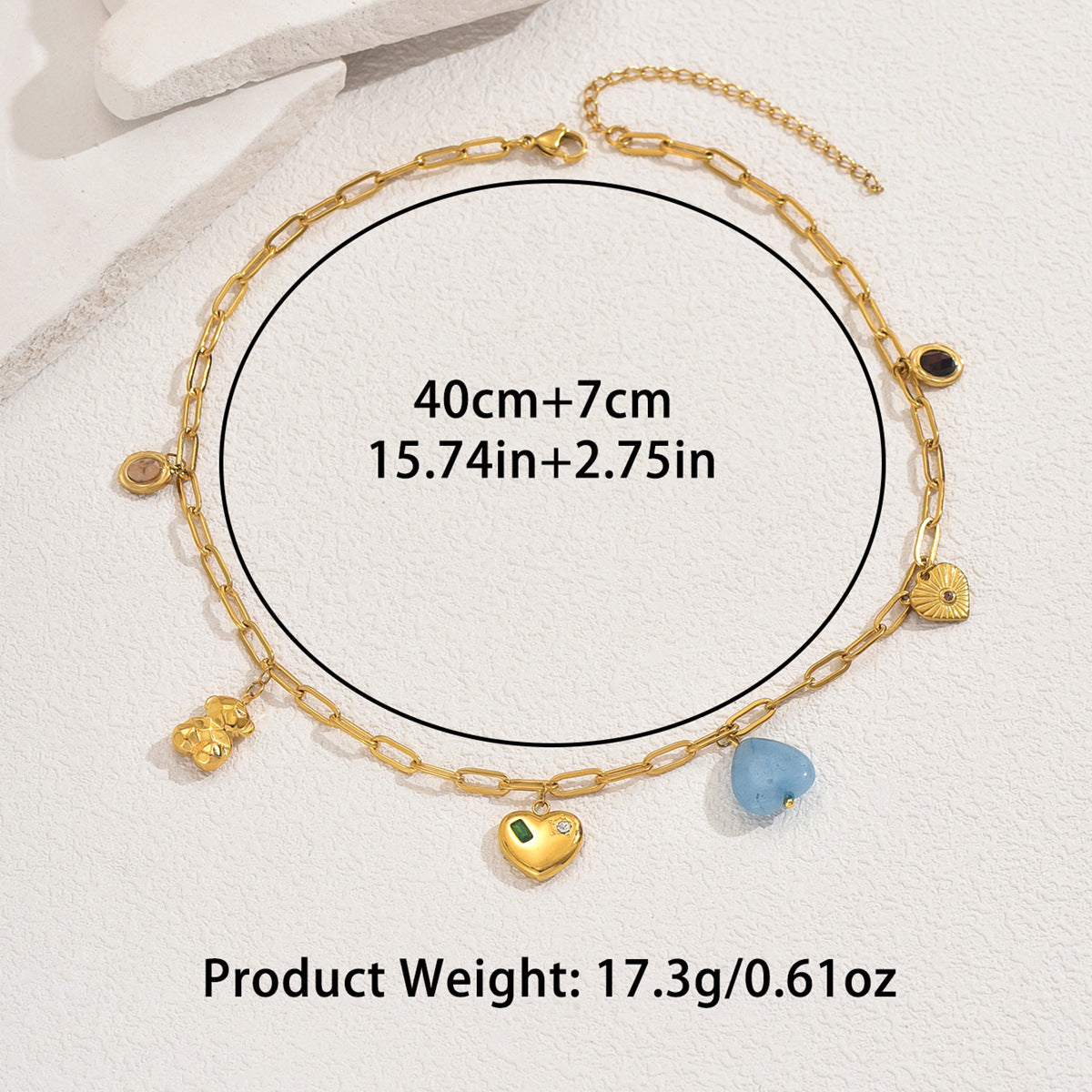 Collana a cuore geometrico in rame con intarsio di zirconi da donna, pendente lungo dal design minimalista e alla moda