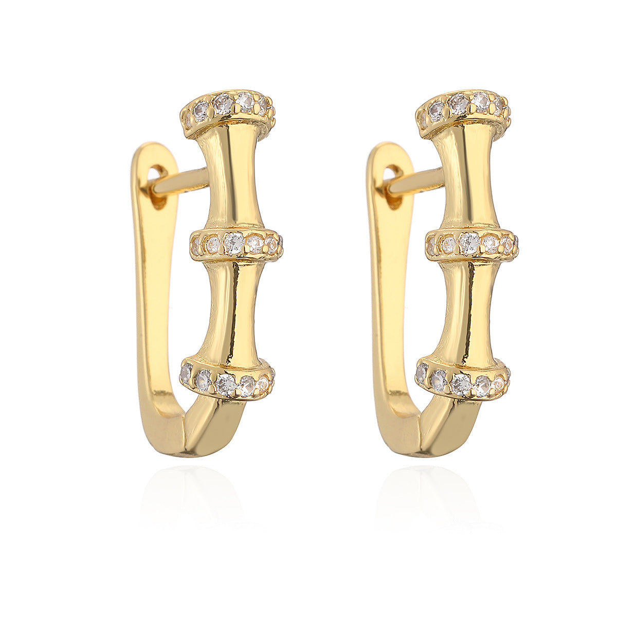 Minimalist Geometric Bamboo Joint Earrings for Women in Copper with Gold Plating Vintage-Inspired Design