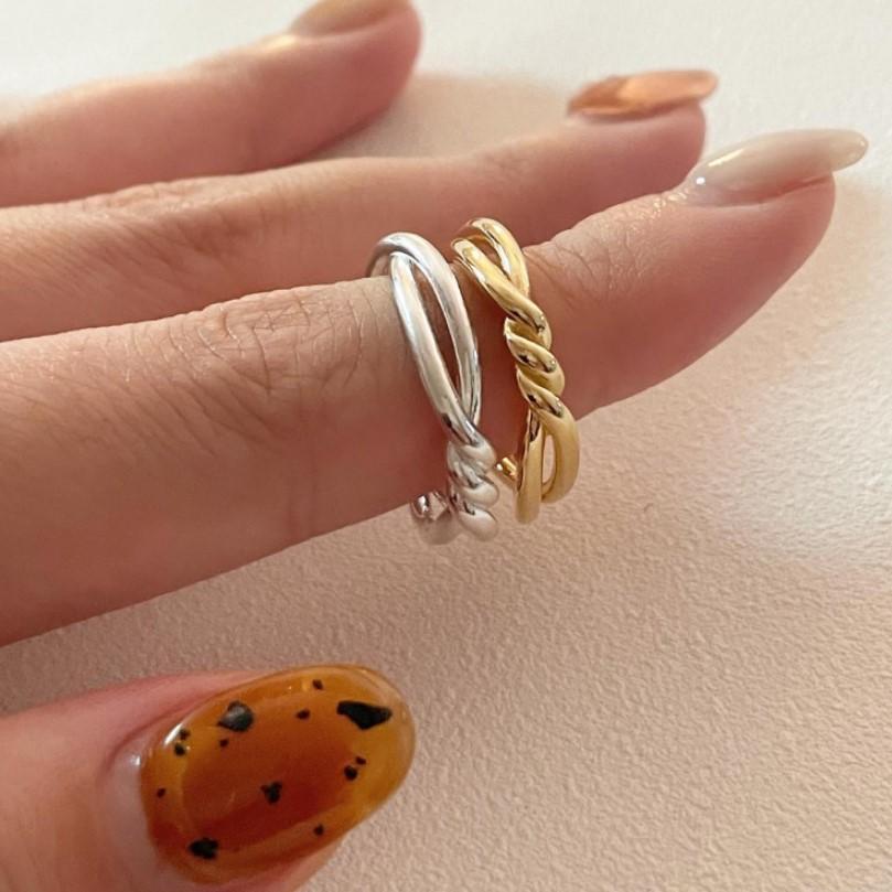 Anello da donna in argento sterling 925 con nodo a linea geometrica minimalista a forma di cuore cavo