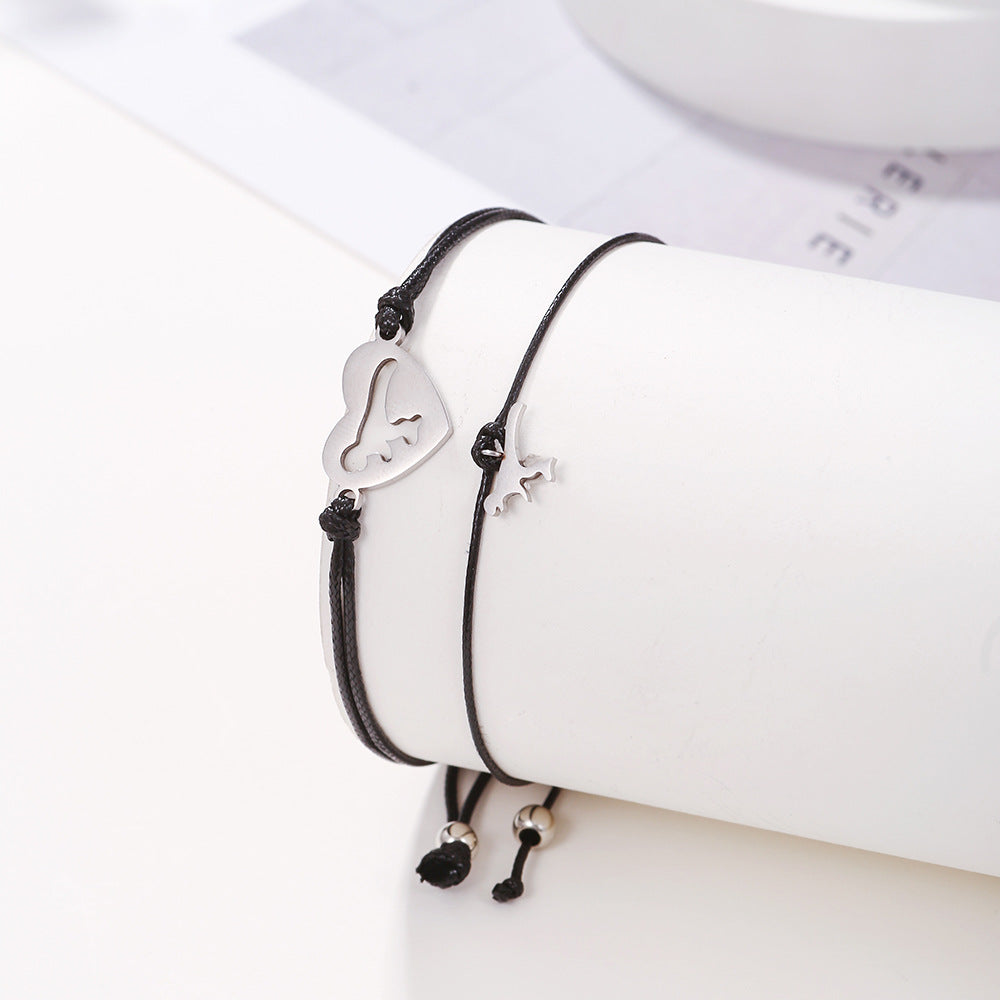 Handmade Geometric Dinosaur Titanium Steel Bracelet Set Unisex