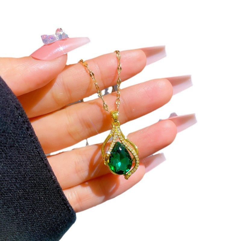 Collar con colgante minimalista en forma de lágrima para mujer, de acero de titanio con baño de oro y diseño irregular