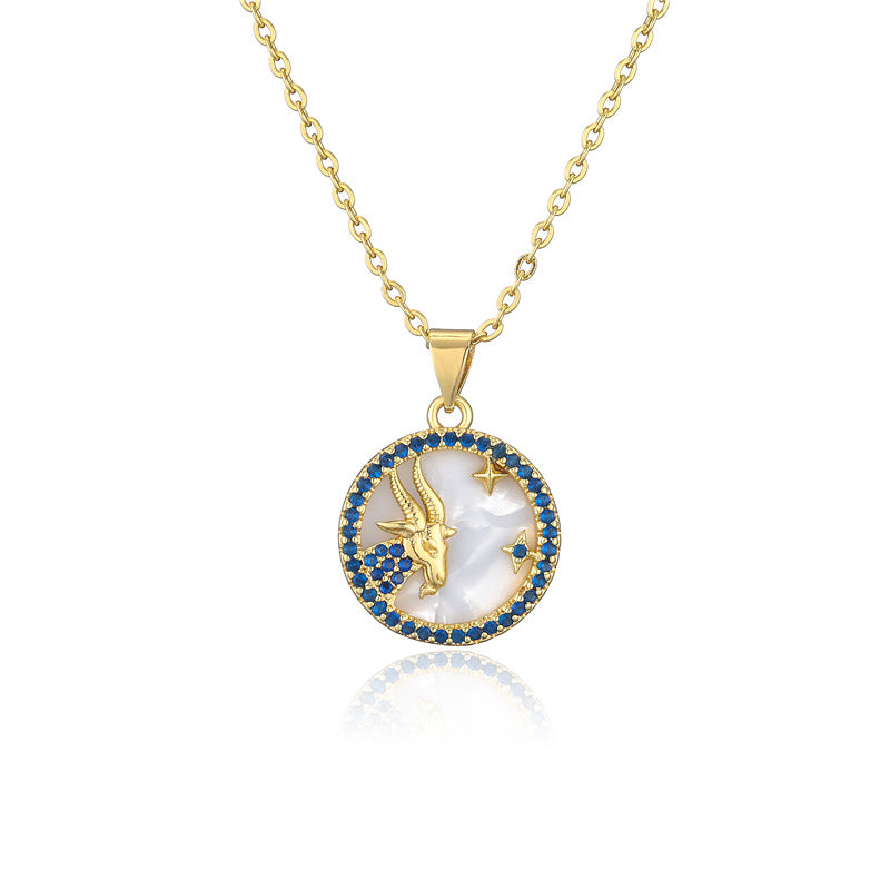 Minimalist Geometric Pendant Necklace with Gold-Plated Copper Base and Micro-Paved Colored Zirconia