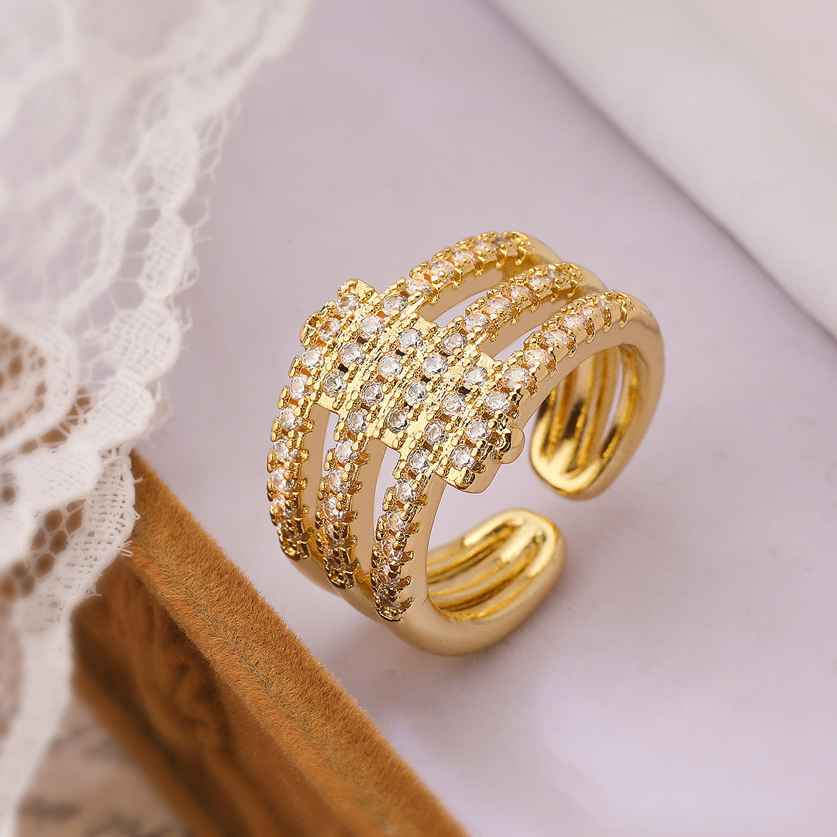 Minimalist Geometric Copper Ring for Women with Micro-Pavé Zirconia Accents