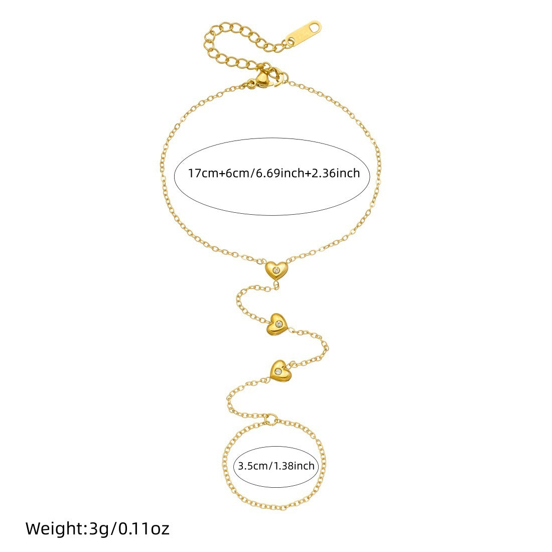Minimalist Gold Plated Stainless Steel Heart Rhinestone Bracelet for Women