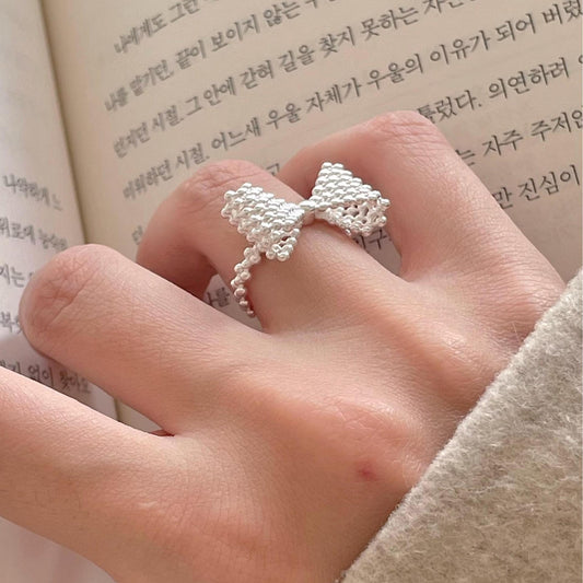 Anillo Abierto Minimalista con Lazo de Plata de Ley 925 para Mujer