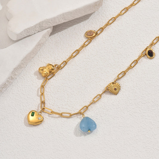 Collar de Cobre con Corazón Geométrico y Circonita para Mujer, Diseño de Colgante Largo con Estilo Minimalista