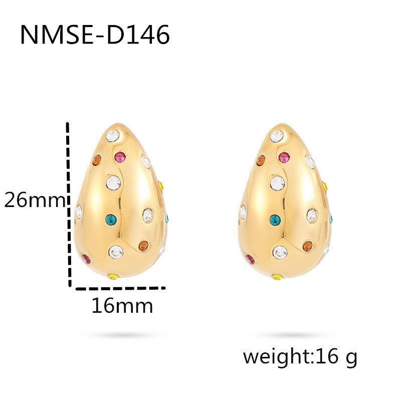 Pendientes de acero inoxidable con forma de gota de agua, incrustaciones de circonio y chapado en oro para mujer