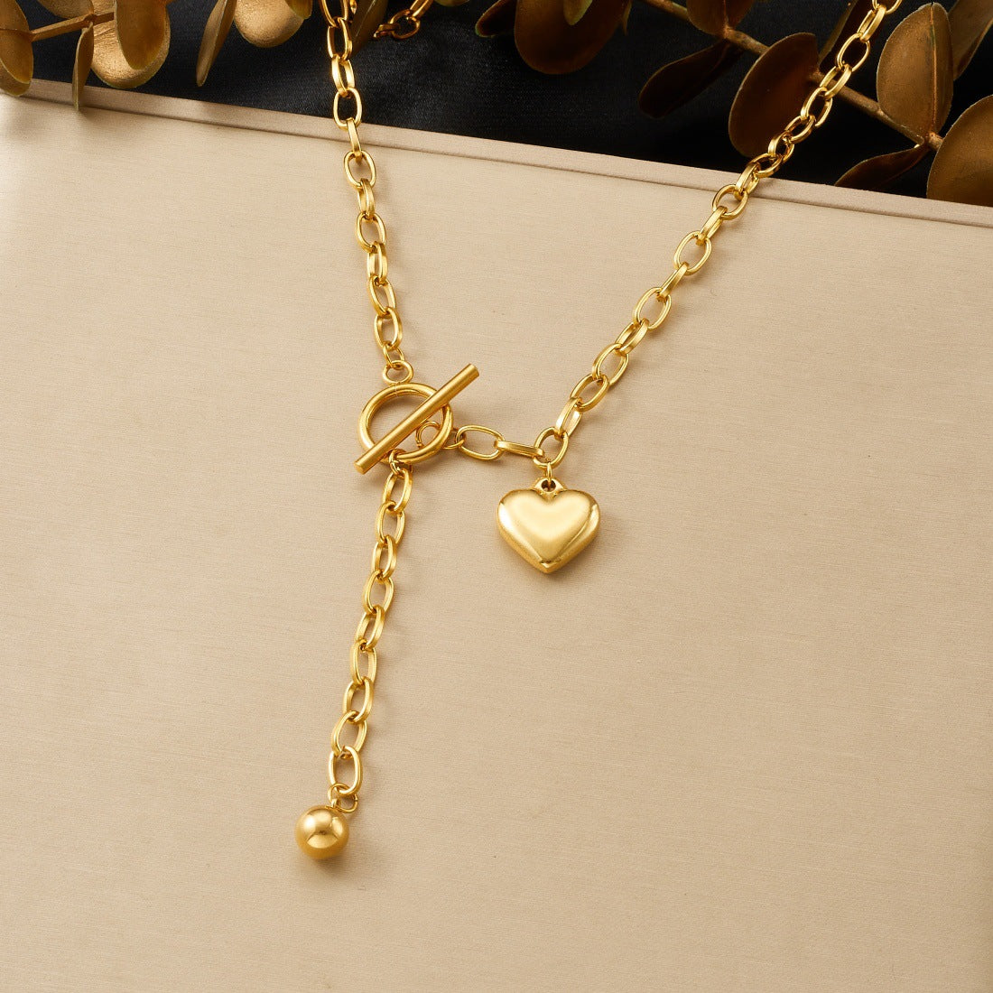 Punk Minimalist Heart Stainless Steel Plated Necklace with Irregular Cable Chain and OT Clasp for Women