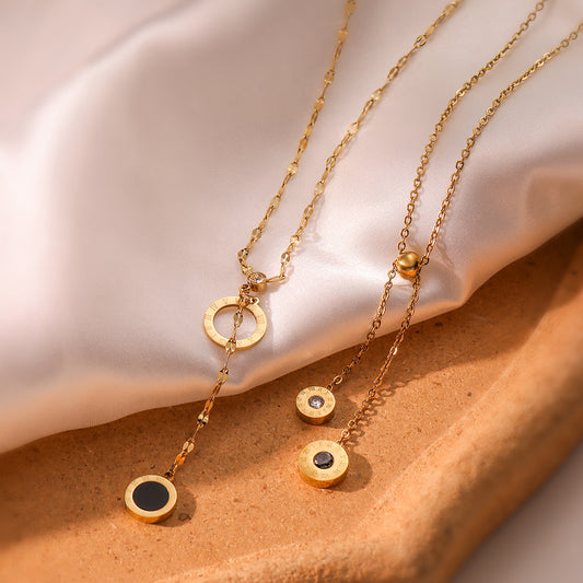Minimalist Geometric Titanium Steel Necklace for Women with Gold Plating and Zircon Inlay, Fashionable Clavicle Chain