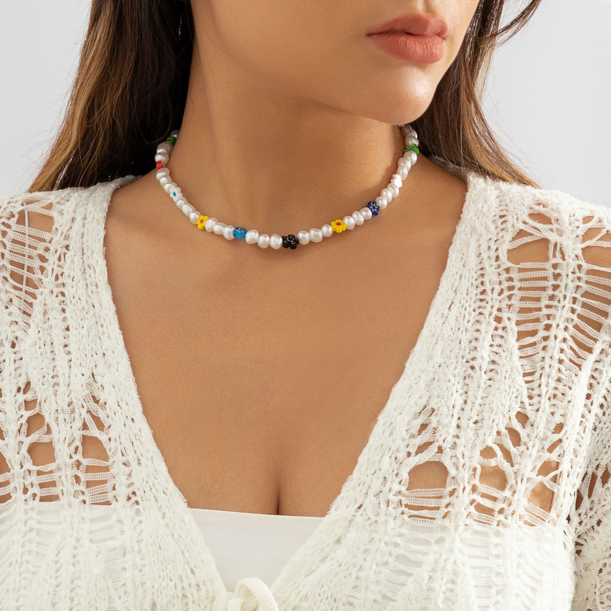 Bohemian Minimalist Sweet Floral Resin Ball Chain Necklace for Women