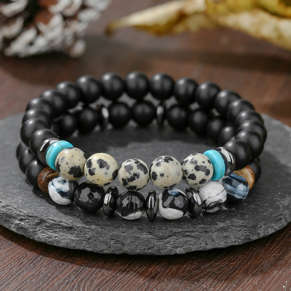 Vintage Punk Geometric Stone Beaded Bracelet Handmade Unisex Jewelry